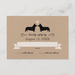 Pembroke Welsh Corgi Silhouettes Wedding RSVP Kaartje