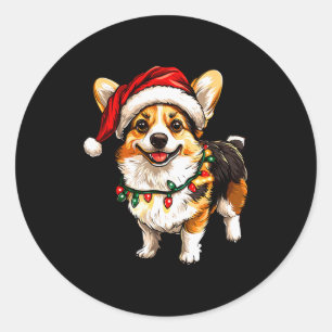 Pembroke Welsh Corgi Sinterklaas Kerstboom Lichtje Ronde Sticker