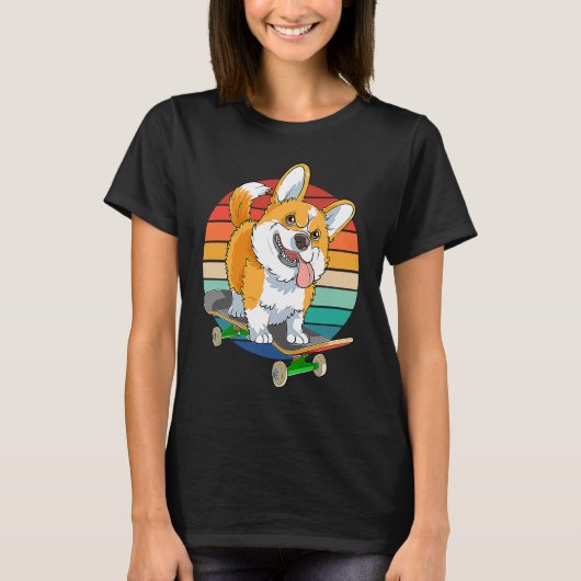 Pembroke Welsh Corgi Skateboarding Dog  Skateboard T-shirt (Voorkant)