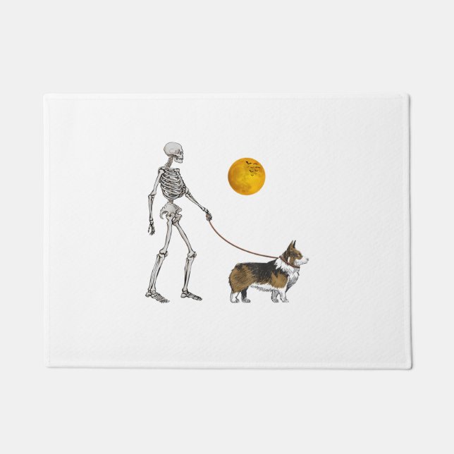Pembroke Welsh Corgi Skelet Hond Walking Halloween Deurmat (Voorkant)