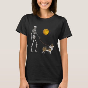Pembroke Welsh Corgi Skelet Hond Walking Halloween T-shirt