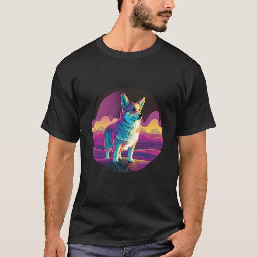 Pembroke Welsh Corgi Synthwave 80s Retrowave Aesth T-shirt (Voorkant)
