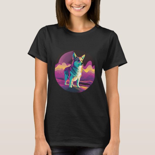 Pembroke Welsh Corgi Synthwave 80s Retrowave Aesth T-shirt (Voorkant)
