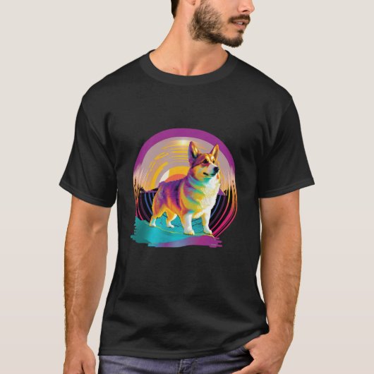 Pembroke Welsh Corgi Synthwave 80s Retrowave Esthe T-shirt (Voorkant)