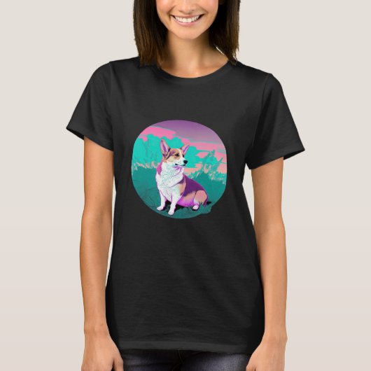 Pembroke Welsh Corgi Vaporwave Retrowave Aesthetic T-shirt (Voorkant)