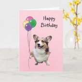 Pembroke Welsh Corgi, Verjaardagsballonnen Kaart (Gele Bloem)