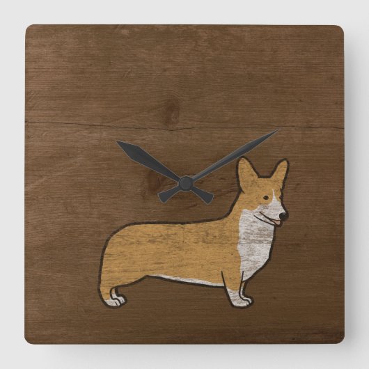 Pembroke Welsh Corgi Vierkante Klok (Voorkant)