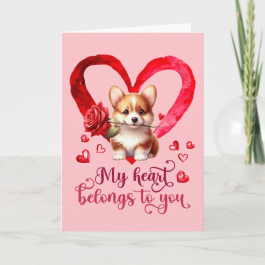 Pembroke Welsh Corgi Waterverf Valentijnsdag kaart (Voorkant)