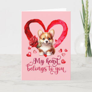Pembroke Welsh Corgi Waterverf Valentijnsdag kaart