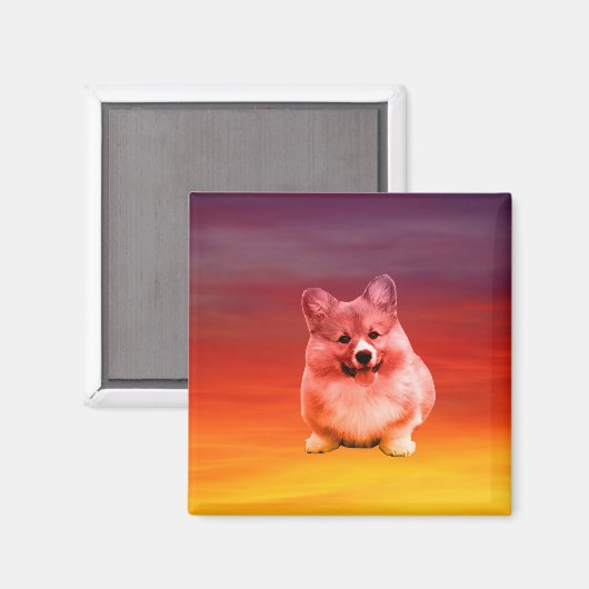 Pembroke Welsh Corgi zittend op het strand Magneet (Voorkant / Achterkant)