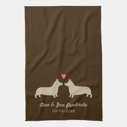 Pembroke Welsh Corgis met Heart Personalized Theedoek (Verticaal)