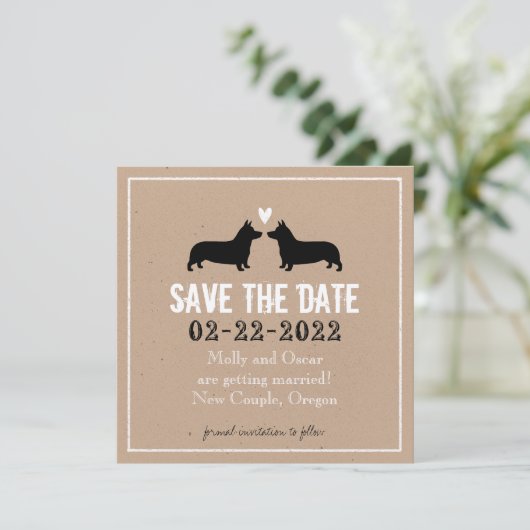 Pembroke Welsh Corgis Wedding Save the Date (Staand voorkant)