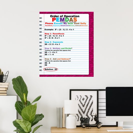 PEMDAS-Poster voor de volgorde van werkzaamheden Poster (Thuiskantoor)
