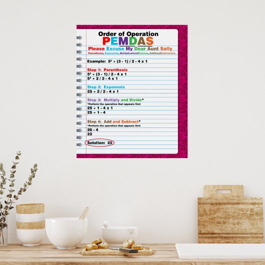 PEMDAS-Poster voor de volgorde van werkzaamheden Poster (Keuken)