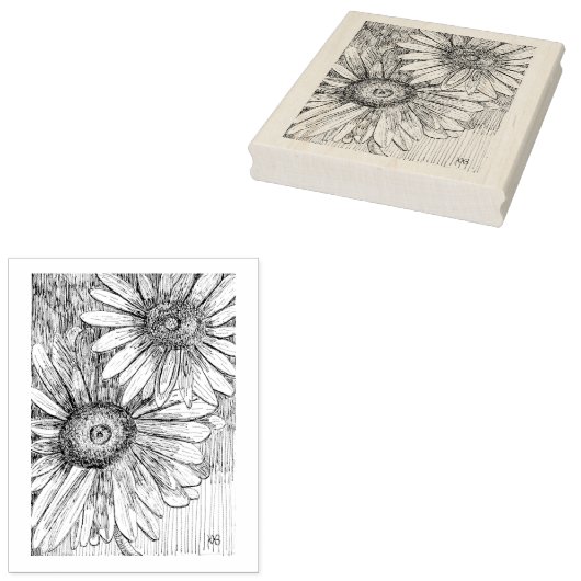 Pen and Ink Daisies Rubberstempel (Gestempeld)