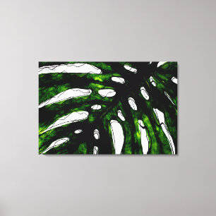 Pen en Groene Inkt Monstera Leaf Tekening Canvas Afdruk