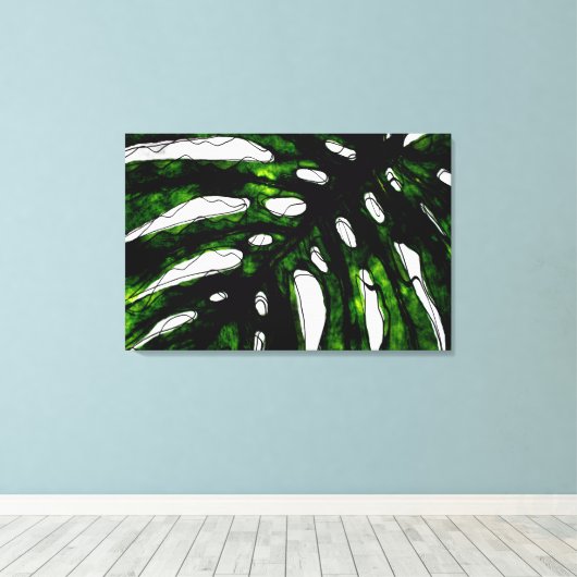Pen en Groene Inkt Monstera Leaf Tekening Canvas Afdruk (Insitu (Houten vloer))