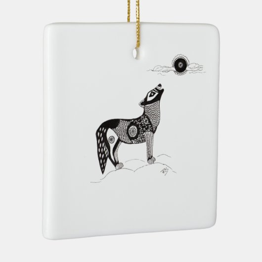 Pen en Ink Howling Wolf Ornament (Rechts)