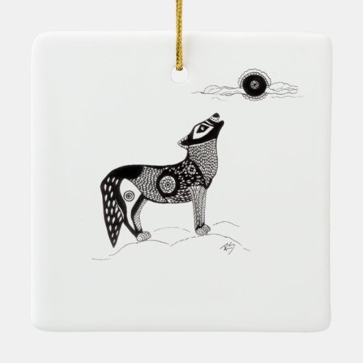 Pen en Ink Howling Wolf Ornament (Achterkant)