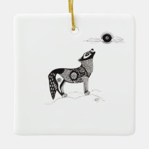 Pen en Ink Howling Wolf Ornament