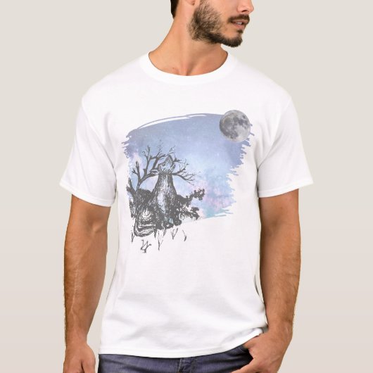 Pen en Ink Wolf en het Full Moon T-shirt (Voorkant)