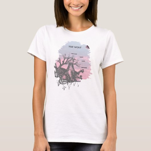 Pen en Ink Wolf, Lijnschets Letters Dames T-shirt (Voorkant)