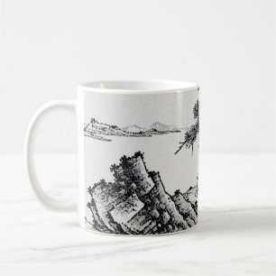 Pen en inkt Chinees landschap met pijnbomen Koffiemok