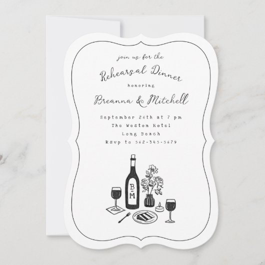 Pen en inkt grillig handgetekende repetitie diner kaart (Voorkant)