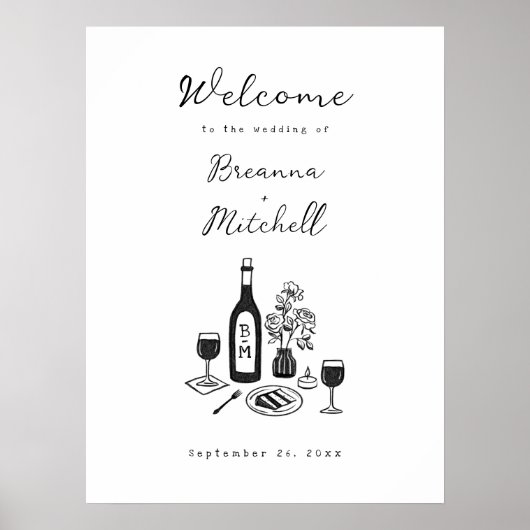 Pen en inkt grillige hand getrokken bruiloft welko poster (Voorkant)