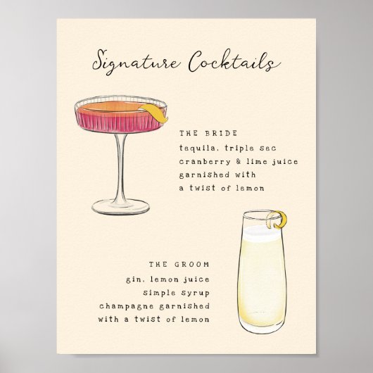 Pen en inkt grillige hand getrokken cocktails teke poster (Voorkant)