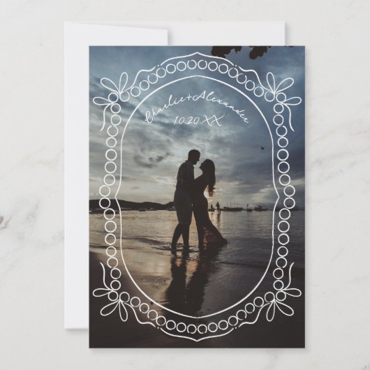 Pen en inkt linten en parels Foto Save The Date (Voorkant)