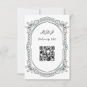 Pen en Inkt Linten en Parels QR Code RSVP Kaartje (Voorkant)