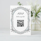 Pen en Inkt Linten en Parels QR Code RSVP Kaartje (Staand voorkant)