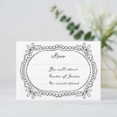 Pen en Inkt Linten en Parels RSVP Kaartje (Staand voorkant)