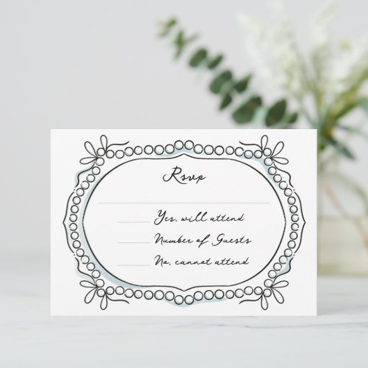 Pen en Inkt Linten en Parels RSVP Kaartje (Staand voorkant)