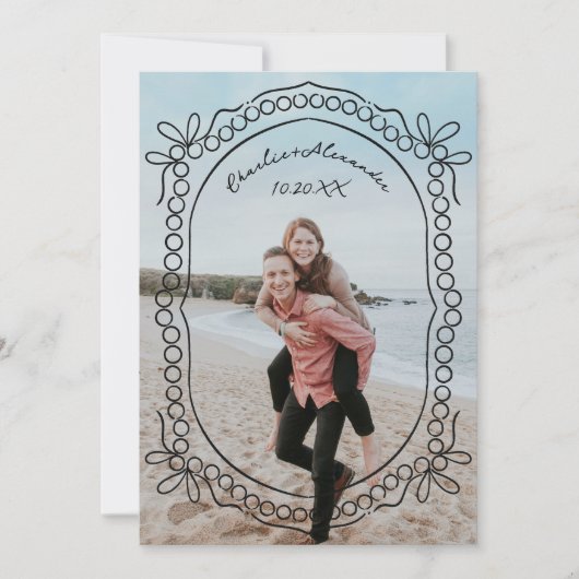 Pen en Inkt Linten en Parels Save The Date (Voorkant)