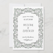 Pen en Inkt Losse Tekening Zeeschuim Groen Save The Date (Voorkant)