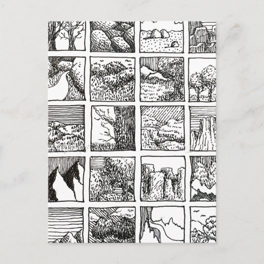 Pen en inkt tekening landschap vierkant ontwerp briefkaart (Voorkant)