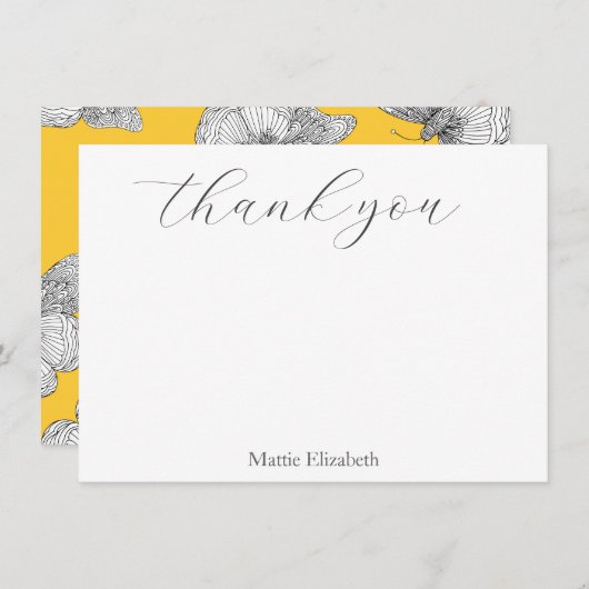 Pen en inkt Vlinder Patroon Gele achtergrond Bedankkaart (Voorkant / Achterkant)