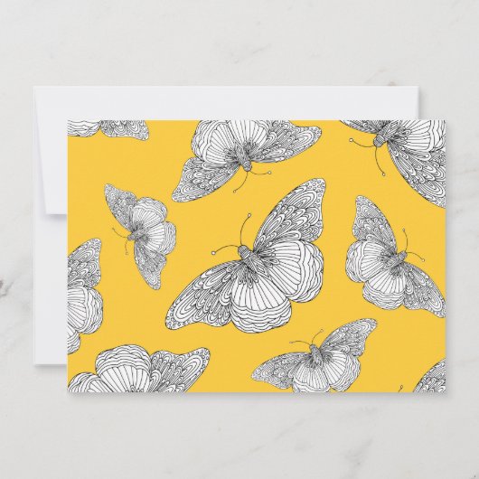Pen en inkt Vlinder Patroon Gele achtergrond Bedankkaart (Achterkant)