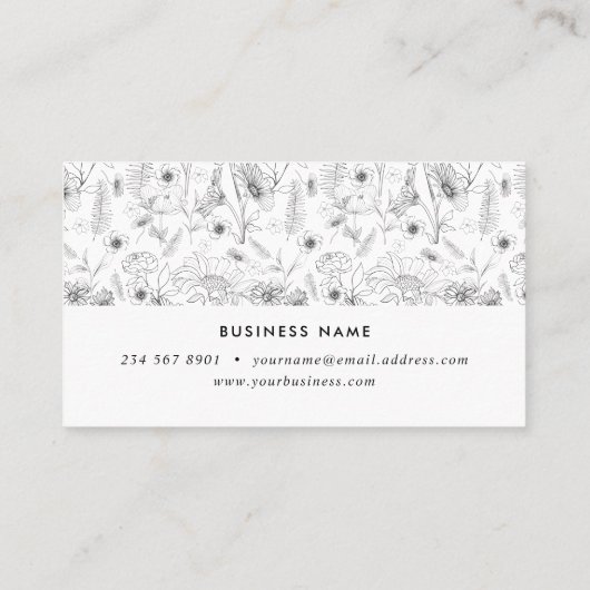 Pen en inktmaaltijd en roos bloemen visitekaartje (Achterkant)