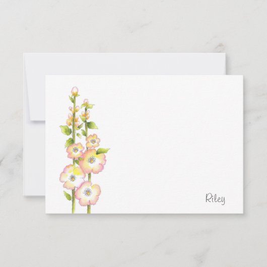 Pen en Waterverf Hollyhocks Notitiekaartje (Voorkant)