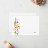 Pen en Waterverf Hollyhocks Notitiekaartje (Voorkant / Achterkant in situ)