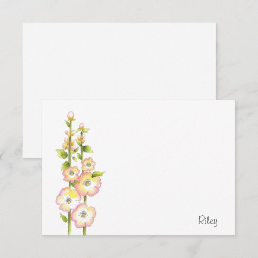 Pen en Waterverf Hollyhocks Notitiekaartje (Voorkant / Achterkant)