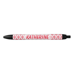 Pen - Geometrische bloem met naam in het rood