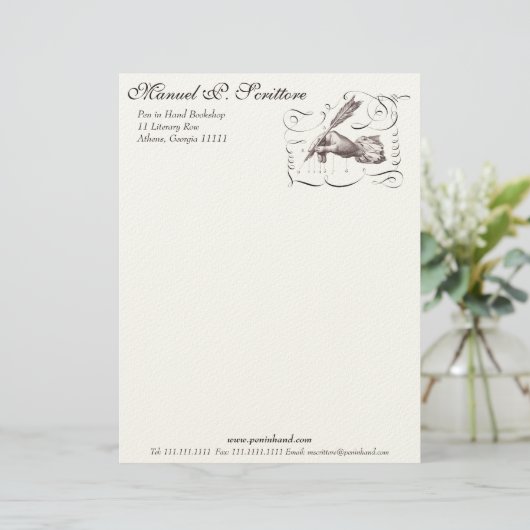 Pen in handschrift voor schrijver, bibliotheek, au gepersonaliseerd briefhoofd (Staand voorkant)