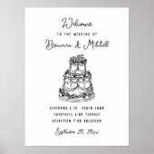 Pen inkt grillige hand getrokken taart bruiloft we poster (Voorkant)