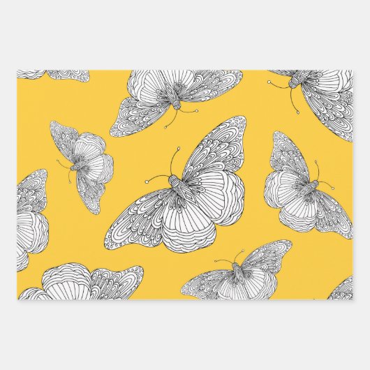 Pen & inkt vlinderpatronen inpakpapier vel (Voorkant 3)