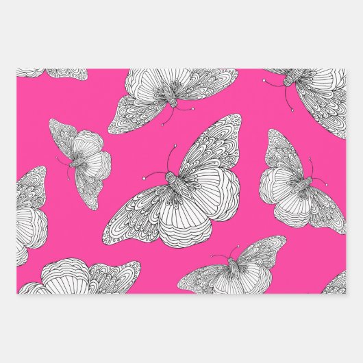 Pen & inkt vlinderpatronen inpakpapier vel (Voorkant)