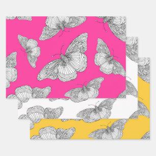Pen & inkt vlinderpatronen inpakpapier vel